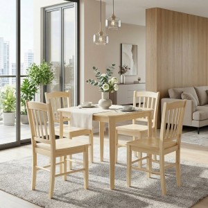 set tavolo in legno teo 75 con 4 sedie in legno silvia rovere naturale 