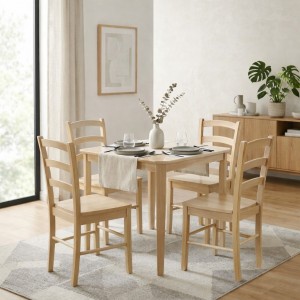 set tavolo in legno teo 75 con 4 sedie in legno veneta rovere naturale