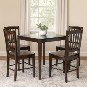 Vista ambientata set tavolo in legno Teo 75 con 4 sedie in legno Silvia colore Wengé Totò Piccinni