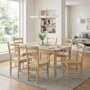 set tavolo in legno teo 110 con 6 sedie in legno veneta rovere naturale