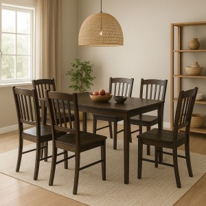 Vista ambientata set tavolo in legno Teo 110 con 6 sedie in legno Silvia colore Wengé Totò Piccinni