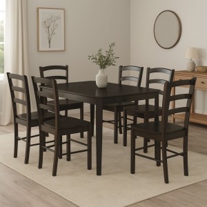 Vista ambientata Set Tavolo in legno Teo 110 con sedie in legno Veneta colore Wengé Totò Piccinni