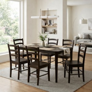 Vista ambientata Set Tavolo in legno Teo 110 con sedie in legno Veneta colore Wengé Totò Piccinni