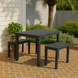 Vista ambientata Set da giardino colore Antracite in Polipropilene 2 sgabelli e 1 tavolino modello Papua Totò Piccinni