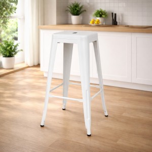 Vista ambientata Sgabello design industriale in metallo colore Bianco modello Indutry Totò Piccinni