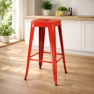 Vista ambientata Sgabello design industriale in metallo colore Rosso modello Indutry Totò Piccinni