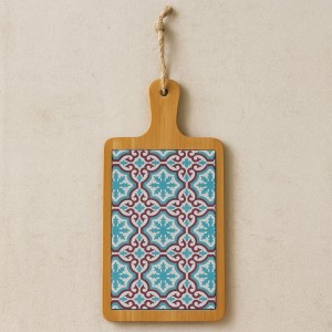 Vista ambientata Tagliere rettangolare in bambù e ceramica colore Acquamarina modello Valladolid Villa D'Este