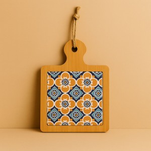 Vista ambientata Tagliere quadrato in bambù e ceramica colore Arancione modello Valladolid Villa D'Este