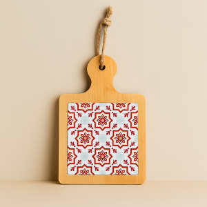 Vista ambientata Tagliere quadrato in bambù e ceramica colore Granata modello Valladolid Villa D'Este