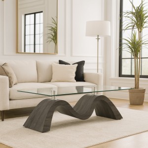 Vista ambientata Tavolino da salotto con piano in vetro temperato colore Wengè modello Matrix Totò Piccinni