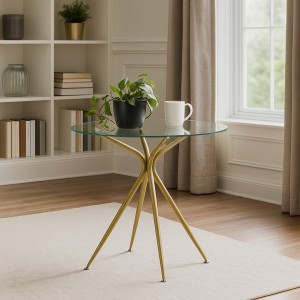 Vista ambientata Tavolino da salotto rotondo per angolo o porta telefono modello Minimal Totò Piccinni