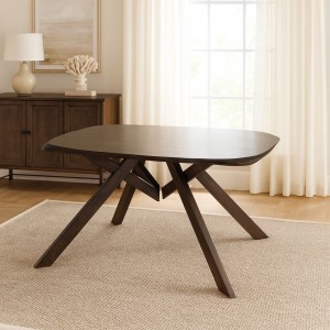 Vista ambientata Tavolo moderno in legno pregiato colore Noce Scuro modello Lipari Totò Piccinni