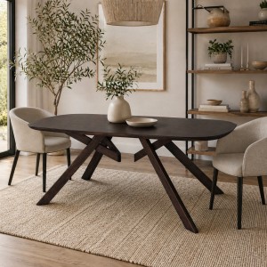 Vista ambientata Tavolo moderno in legno pregiato colore Noce Scuro modello Lipari Totò Piccinni