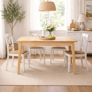 Vista ambientata Tavolo in Legno massello allungabile 120/155 rovere naturale modello Maddalena Totò Piccinni