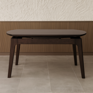 Vista ambientata Tavolo in legno massello trasformabile Noce Scuro modello Lombarda Totò Piccinni