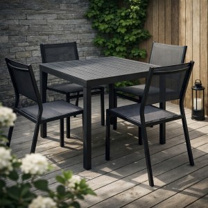 Set pranzo in alluminio allungabile 90/180 con sedie senza braccioli 