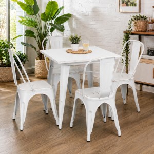 Vista ambientata Set tavolo e 4 sedie in metallo design industriale colore Vintage Bianco modello Industry Totò Piccinni