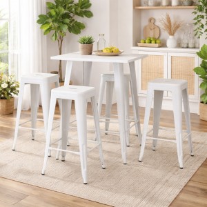 Vista ambientata Set tavolo e sgabello in metallo colore Bianco design industriale modello Industry Totò Piccinni