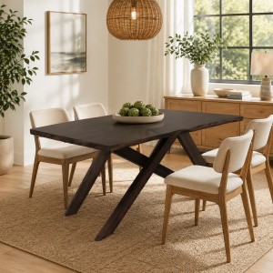 Vista ambientata Tavolo moderno in legno pregiato colore Noce Scuro modello Etna Totò Piccinni