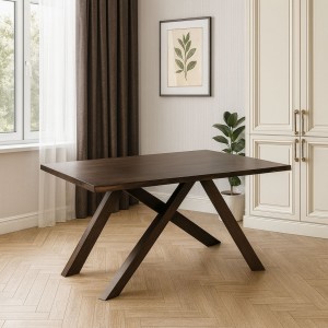 Vista ambientata Tavolo moderno in legno pregiato colore Noce Scuro modello Etna Totò Piccinni