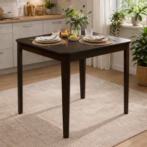 Vista ambientata Tavolo in legno quadrato colore Wengé modello Teo 75 Totò Piccinni