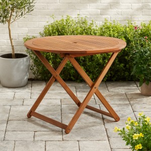 Vista ambientata Tavolo Pieghevole in legno di Eucalipto da giardino modello Kent Totò Piccinni