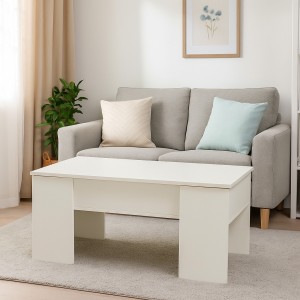 Vista ambientata Tavolino moderno da salotto con piano elevabile in legno colore Bianco Nordico modello Coffee Totò Piccinni