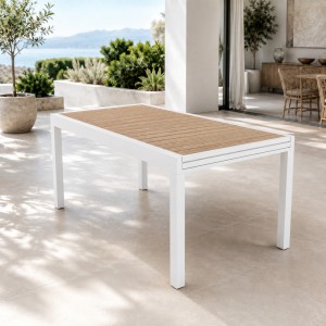Vista ambientata Tavolo allungabile in alluminio 135/270x90 colore "bianco" modello Ustica Totò Piccinni