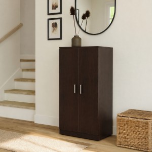 Vista ambientata Scarpiera a mobiletto 2 ante e 6 ripiani porta scarpe in legno colore Wengè Totò Piccinni