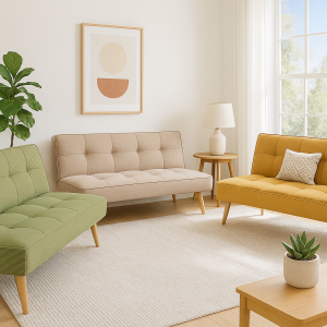  Divano Letto imbottito in Velluto a Costine Senape con gambe in legno e sistema Clic-Clac modello Sandwich Totò Piccinni