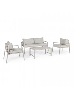 Set da giardino colore Avorio in alluminio divano 2 poltrone e tavolino modello Lorillard Totò Piccinni
