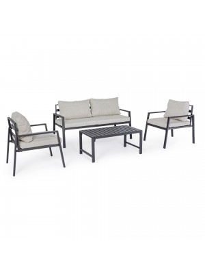 set da giardino Antracite in alluminio divano 2 poltrone e tavolino