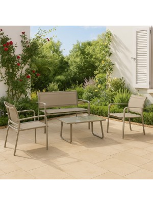 Vista ambientata Set da giardino in metallo e textilene colore Tortora modello Arent Totò Piccinni