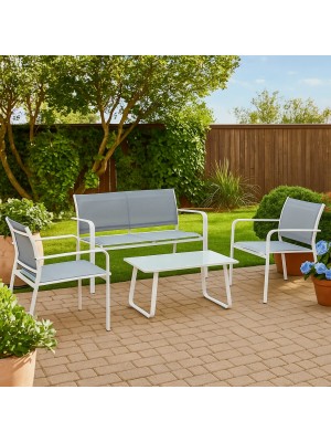 Vista ambientata Set da giardino in metallo e textilene colore Bianco modello Arent Totò Piccinni