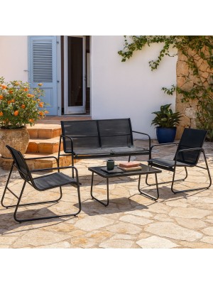 vista ambientata salottino da giardino colore Antracite in metallo e textilene modello Markus Totò Piccinni