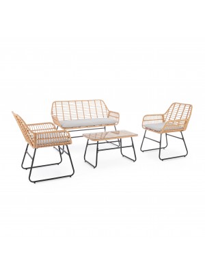 set salottino da giardino struttura in metallo con seduta in fibra sintetica naturale