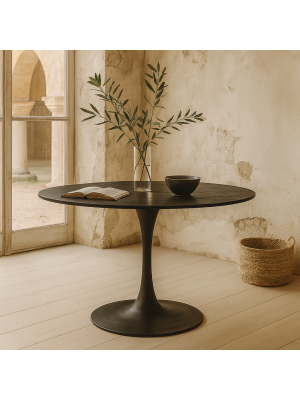 Vista ambientata Tavolo da salotto in legno rotondo colore Nero modello Bloom Totò Piccinni