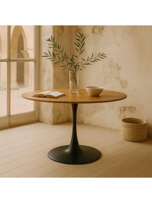 Vista ambientata Tavolo da salotto in legno rotondo colore "Top Veneer" modello Bloom Totò Piccinni