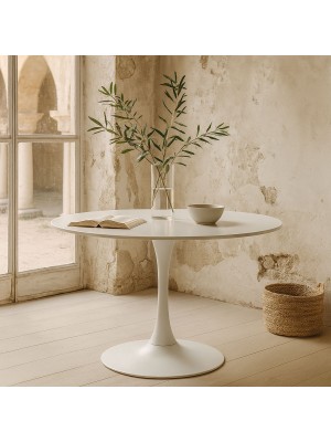 Vista ambientata Tavolo da salotto in legno rotondo colore Bianco modello Bloom Totò Piccinni
