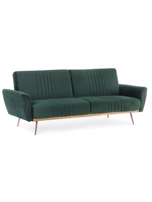 Divano letto in velluto colore Verde con piedini in metallo e sistema clic-clac modello Jhonny Totò Piccinni