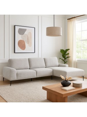 Vista ambientata Divano angolare in Tessuto colore Grigio Chiaro con penisola e braccioli modello Washington Totò Piccinni