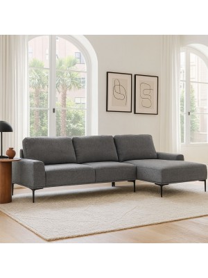 Vista ambientata Divano angolare in Tessuto colore Grigio Scuro con penisola e braccioli modello Washington Totò Piccinni