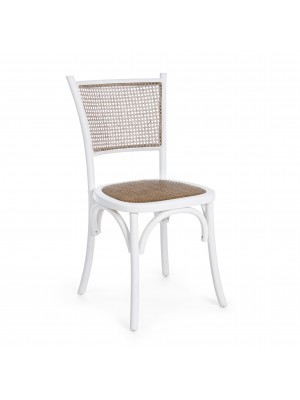 sedia in legno da salotto colore Bianco con seduta e schienale in rattan modello Carrel Totò Piccinni