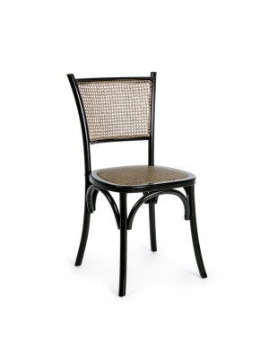sedia in legno da salotto colore Nero con seduta e schienale in rattan modello Carrel Totò Piccinni
