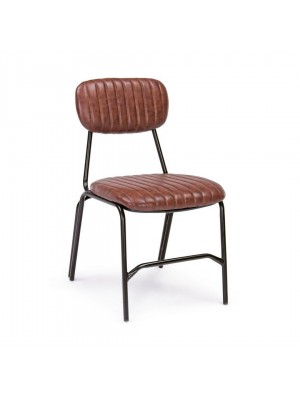 sedia imbottita in similpelle con struttura in metallo nera colore arancione scuro vintage