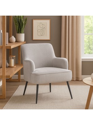 Vista ambientata Poltrona moderna in Tessuto colore "Frost" con gambe in metallo  modello Ernestine Totò Piccinni