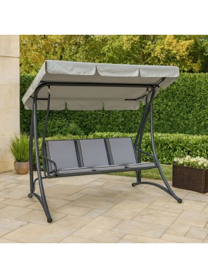 Vista ambientata Dondolo da giardino colore Antracite in metallo 3 posti modello Grely Totò Piccinni