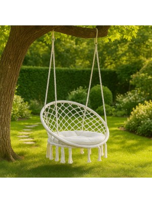 Vista ambientata Poltrona da giardino a dondolo tonda colore Bianco modello Javier Totò Piccinni 