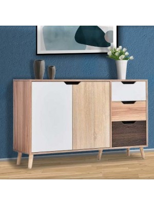 Madia in Legno con due ante e tre cassetti dal design multicolor 120 x 40 x74,5