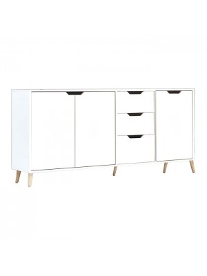 Madia in Legno con tre ante e tre cassetti dal design moderno (Bianco Caldo)